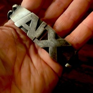 Pre-owned Armani Exchange Bracelet pewter silver chain Link with clasp